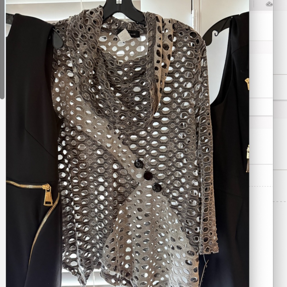 New! Yushi Geometric Asymmetrical Cowl Neck Button Art to Wear Tunic - Gray